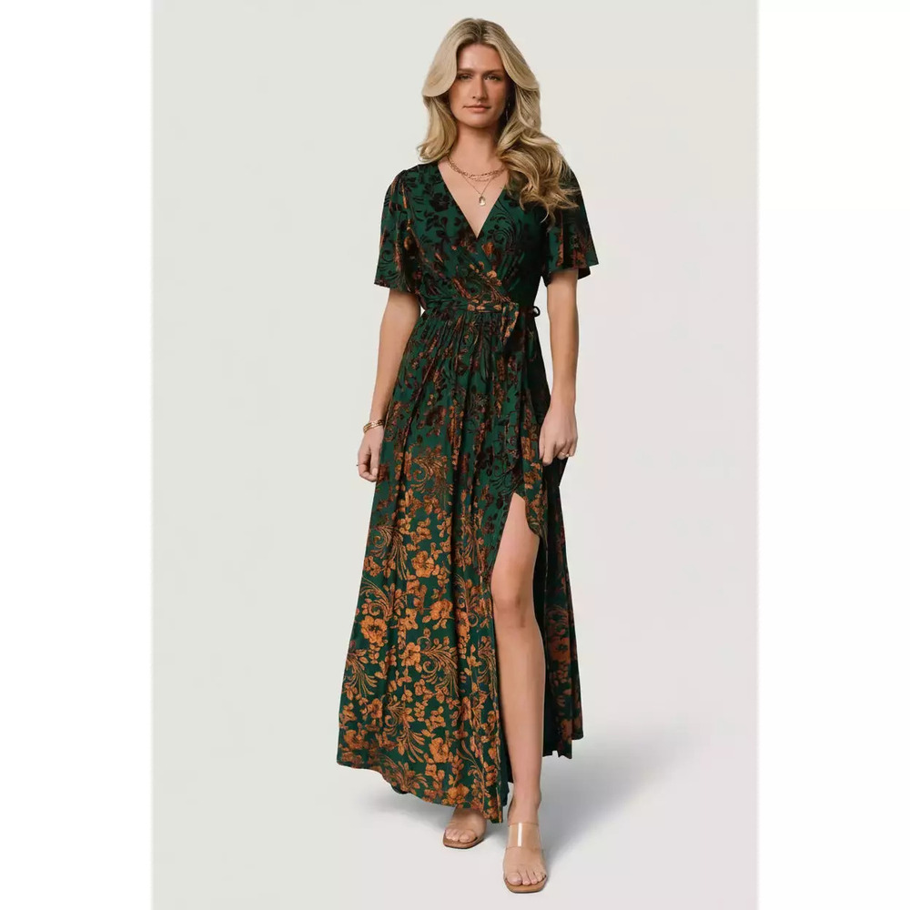 Baltic Born Uma Velvet Maxi Dress | Bronze + Jade Size L